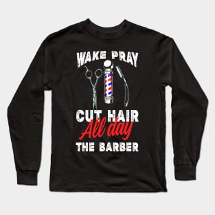 Barber Gift Religious Barber Gifts Christian Catholic Muslim Barber Pole Tee Long Sleeve T-Shirt